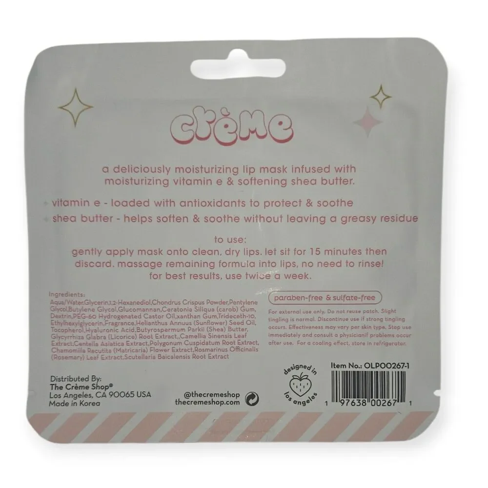 The Crème Shop Hydrogel Lip Mask Strawberry, 5-Pack, Vitamin E, Shea, NIB